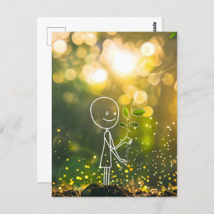 White line art stick figure, Postcrossing Postcard