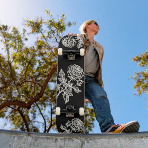 White Line Drawn Roses Paint Your Own Deck Skateboard