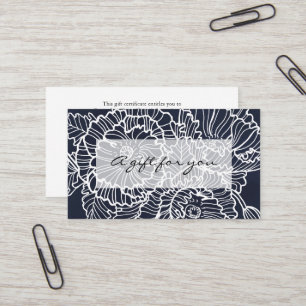 White line flowers on navy gift certificate
