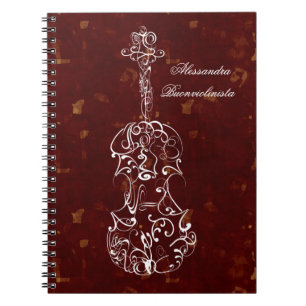 White Line Violin on Red Spiral Notebook