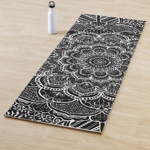 white lined mandala on custom colour black 2 sided yoga mat