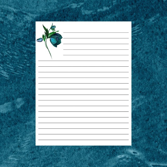 White Lined Paper with Blue Flowers Stationery (Creator Uploaded)