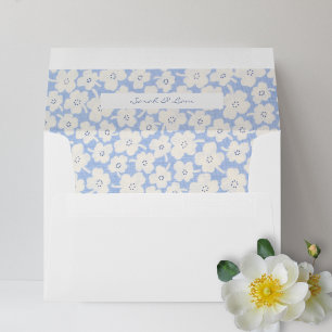 White Linen Blue & White Floral Wedding Envelope