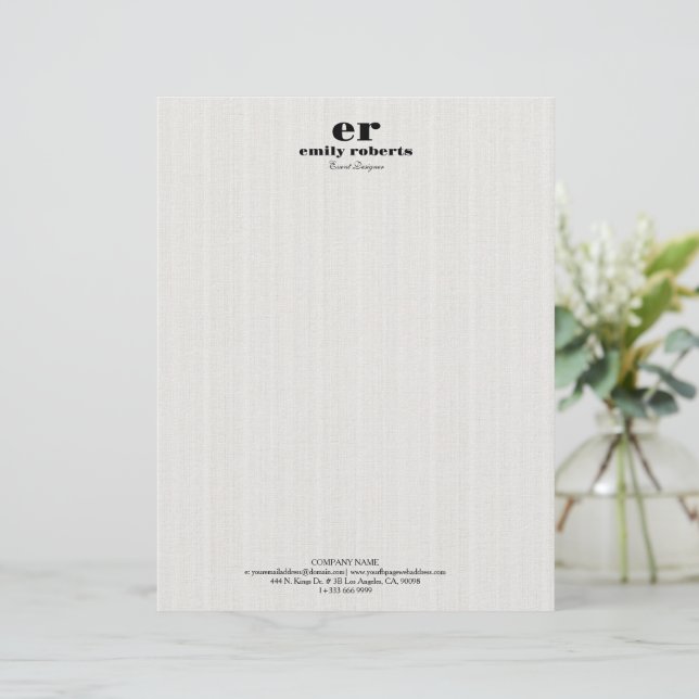 White Linen Burlap Grey Typography Custom Letterhead (Standing Front)