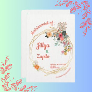  White Linen Paper Elegant Orange Yellow  Floral Invitation