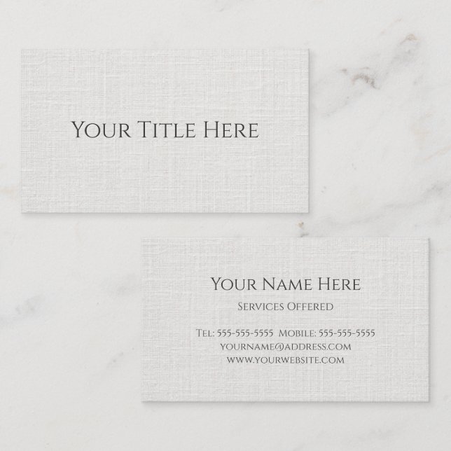 White Linen Simple Modern Classic Business Card (Front/Back)