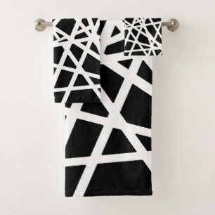 White Lines And Irregular Black Shapes Abstract Bath Towel Set