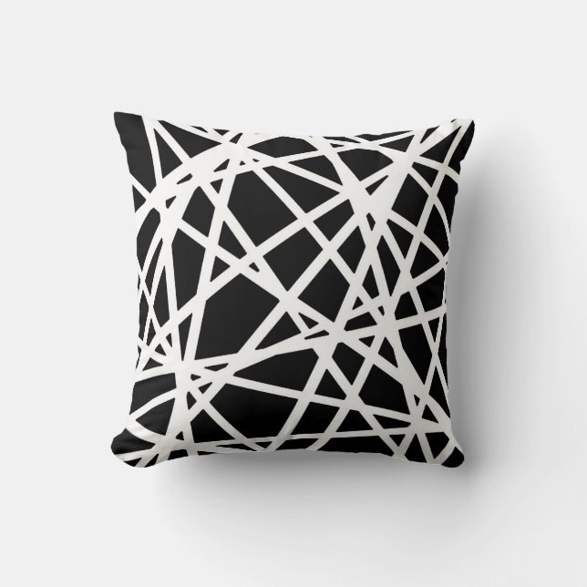 White Lines And Irregular Black Shapes Abstract Cushion (Front)
