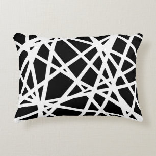 White Lines And Irregular Black Shapes Abstract Decorative Cushion