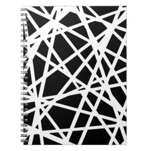 White Lines And Irregular Black Shapes Abstract Notebook