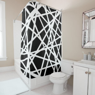 White Lines And Irregular Black Shapes Abstract Shower Curtain