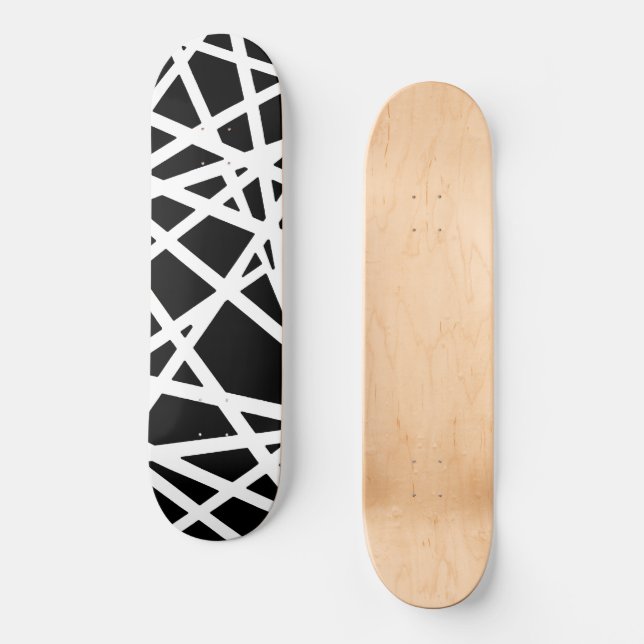 White Lines And Irregular Black Shapes Abstract Skateboard (Front)