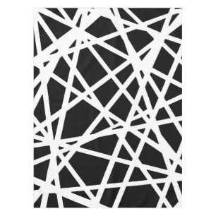 White Lines And Irregular Black Shapes Abstract Tablecloth