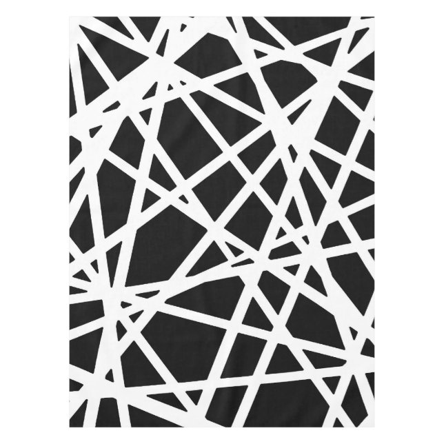 White Lines And Irregular Black Shapes Abstract Tablecloth (Front)