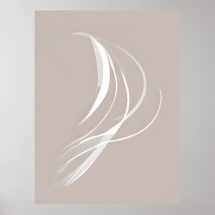 White Lines Beige Abstract Art Poster