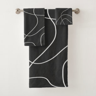 White Lines on Black Bath Towel Set