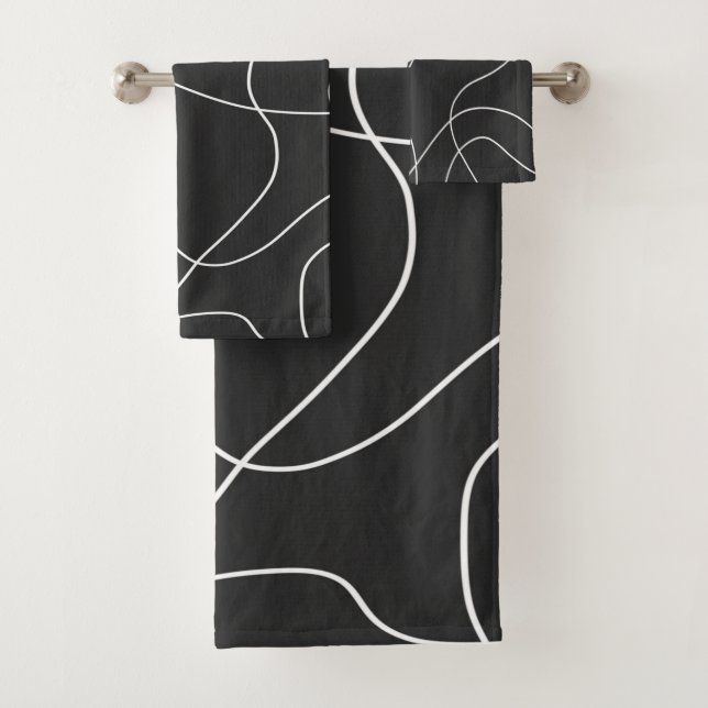 White Lines on Black Bath Towel Set (Insitu)