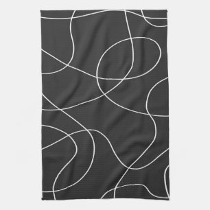 White Lines on Black  Tea Towel