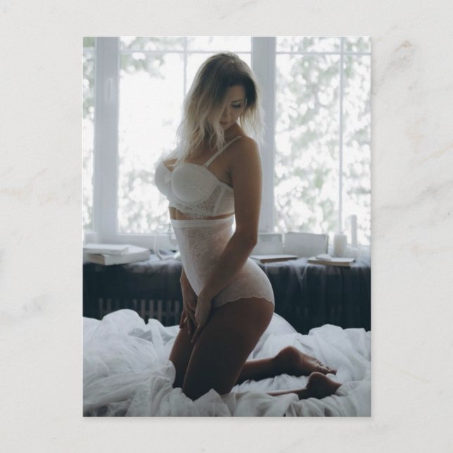 White Lingerie Stunning Blonde photo postcard (Front)