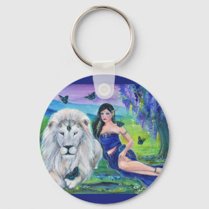 White lion and princess by Renee Lavoie  Key Ring