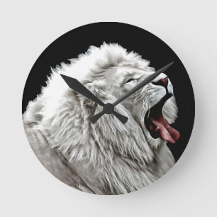 White lion head jungle animals digital abstract  round clock
