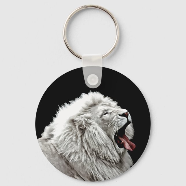 White lion head jungle animals digital art  key ring (Front)