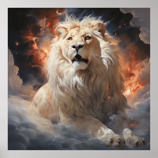 White Lion on Clouds Poster