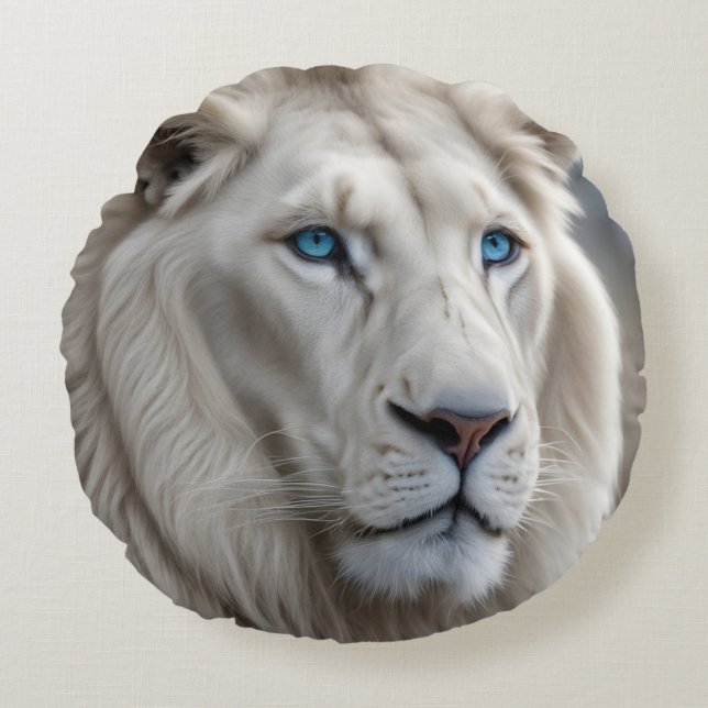 White Lion Round Cushion (Front)