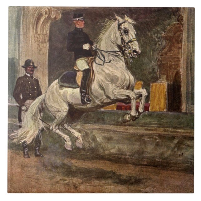 White Lipizzan Stallion Croupade Tile (Front)