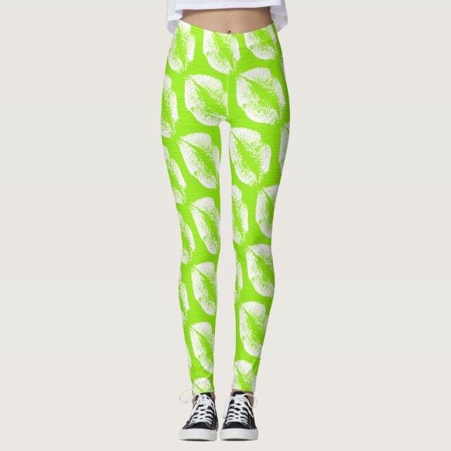 White Lips Modern Lime Leggings (Front)
