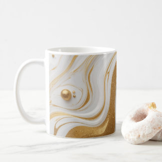 White liquid and with drops and golden glitter coffee mug