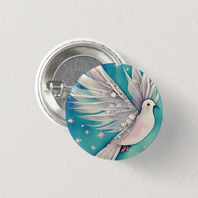 White little dove with ethereal wings 3 cm round badge (Front & Back)