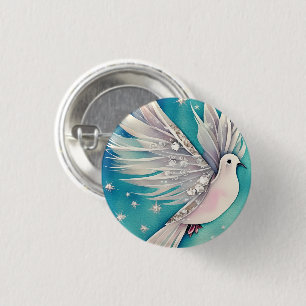 White little dove with ethereal wings 3 cm round badge