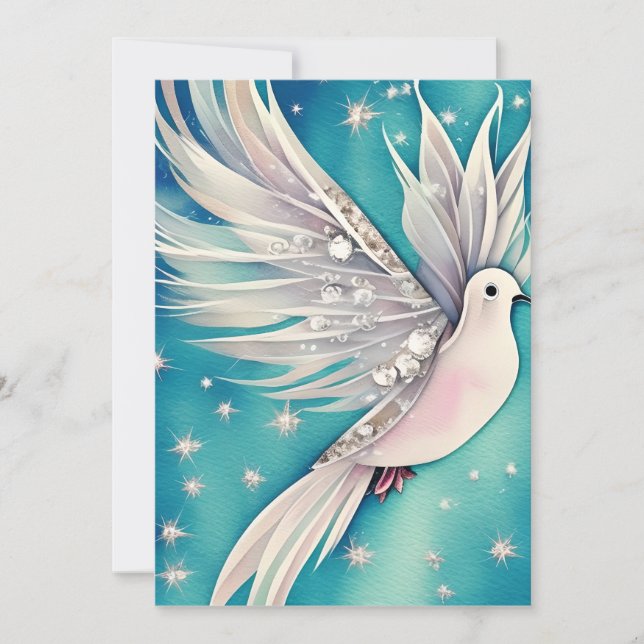 White little dove with ethereal wings  holiday card (Front)