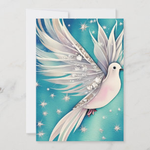 White little dove with ethereal wings  holiday card