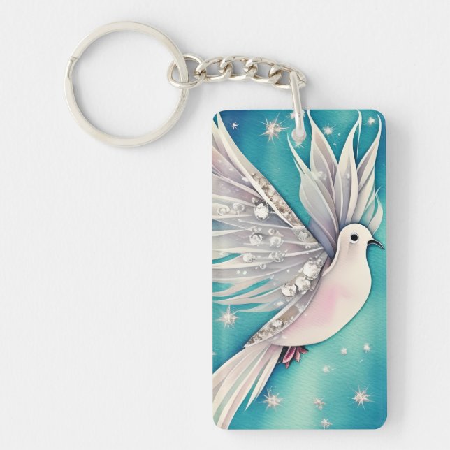 White little dove with ethereal wings  key ring (Front)