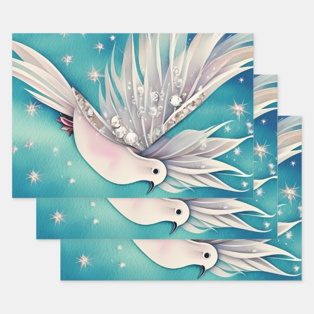 White little dove with ethereal wings wrapping paper sheet (Set)