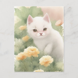 White Little Kitten   Postcard