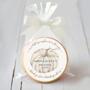 White Little Pumpkin Baby Shower Thank You Classic Round Sticker