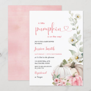 White Little Pumpkin Fall Autumn Baby Shower Invitation