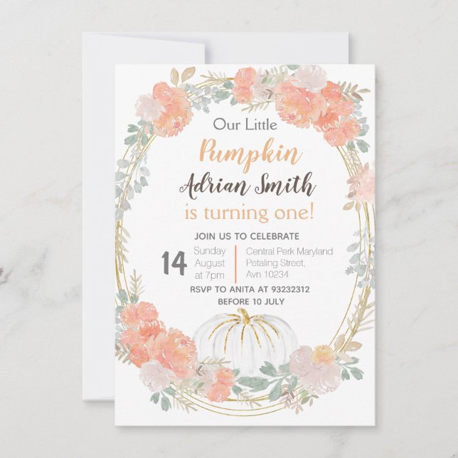 White Little Pumpkin Fall Birthday Autumn Invitation (Front)