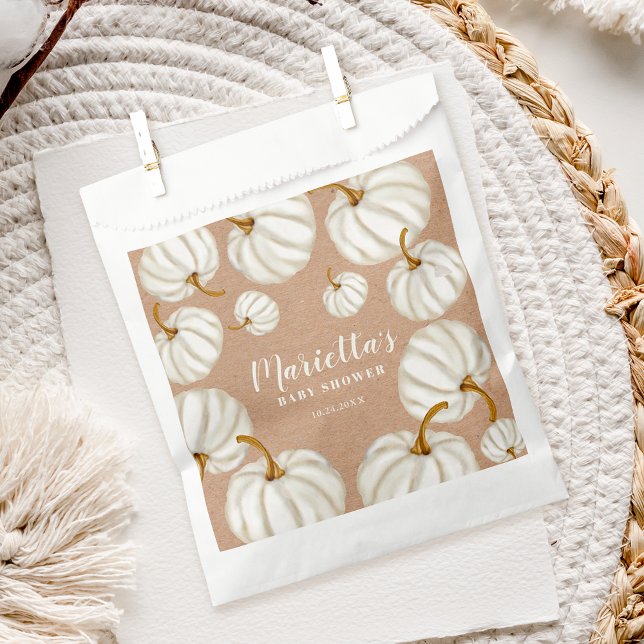 White Little pumpkin kraft fall baby shower Favour Bags (White Little pumpkin kraft fall baby shower Favor Bag)