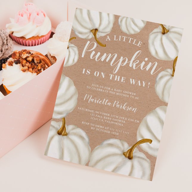 White Little pumpkin kraft fall baby shower Invitation (Creator Uploaded)