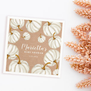 White Little pumpkin kraft fall baby shower Napkin