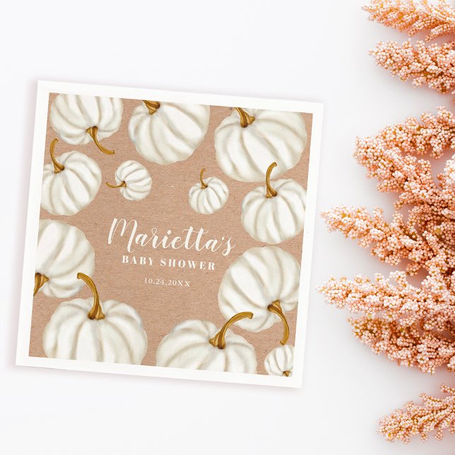 White Little pumpkin kraft fall baby shower Napkin (White Little pumpkin kraft fall baby shower Napkins)