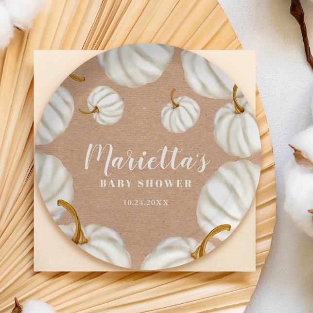 White Little pumpkin kraft fall baby shower Paper Plate (White Little pumpkin kraft fall baby shower Paper Plates)