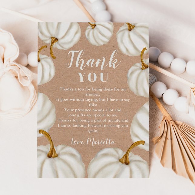 White Little pumpkin kraft fall baby shower Thank You Card (White Little pumpkin kraft fall baby shower Thank You Card)