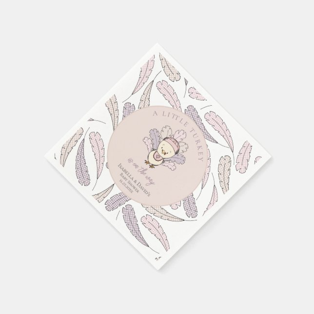 White Little Turkey Feathers Fall Girl Baby Shower Napkin (Corner)