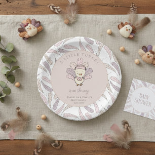 White Little Turkey Feathers Fall Girl Baby Shower Paper Plate