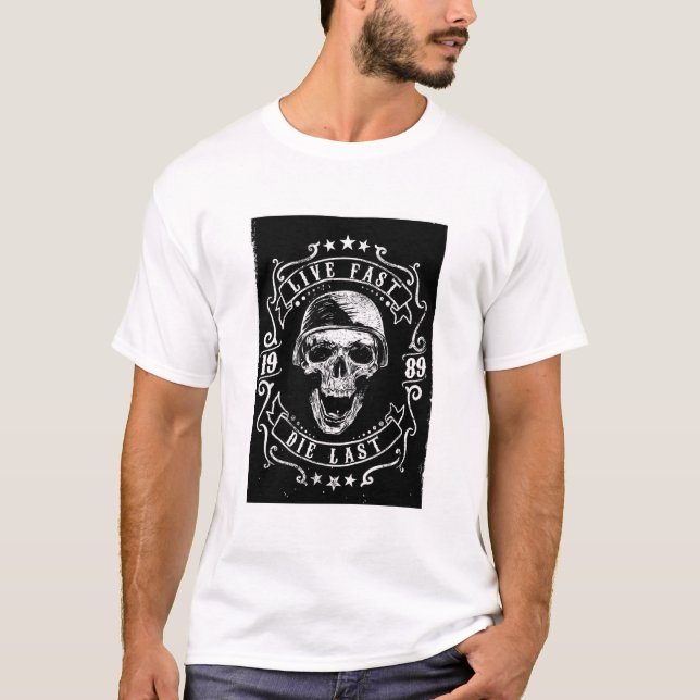White Live Fast Die Last Skull Graphic Tee (Front)